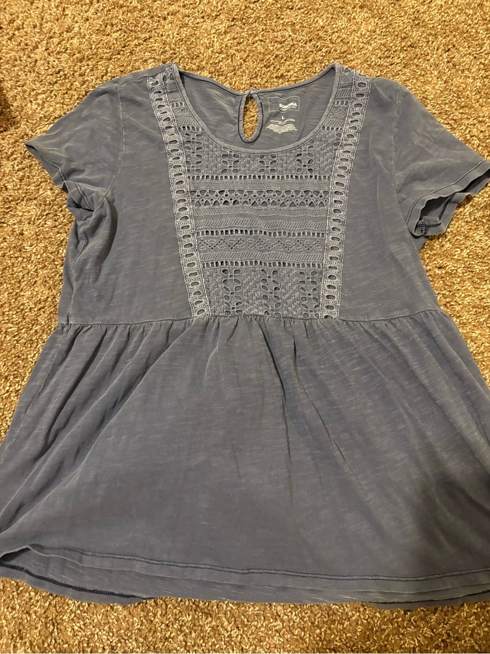 Sonoma Slate Blue Crochet-Front Peplum Tunic